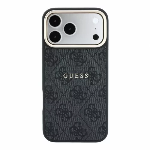 Guess PU Leather 4G aranykeretes dombornyomott MagSafe tok iPhone 18 Pro Max készülékhez, fekete