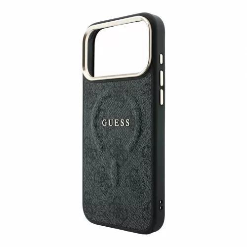 Guess PU Leather 4G aranykeretes dombornyomott MagSafe tok iPhone 18 Pro Max készülékhez, fekete