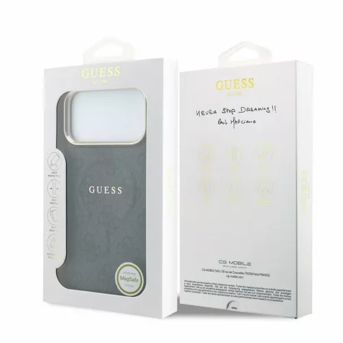 Guess PU Leather 4G aranykeretes dombornyomott MagSafe tok iPhone 18 Pro Max készülékhez, fekete