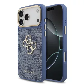   Guess műbőr 4G fémlogós aranykeretes tok iPhone 18 Pro Max készülékhez kék