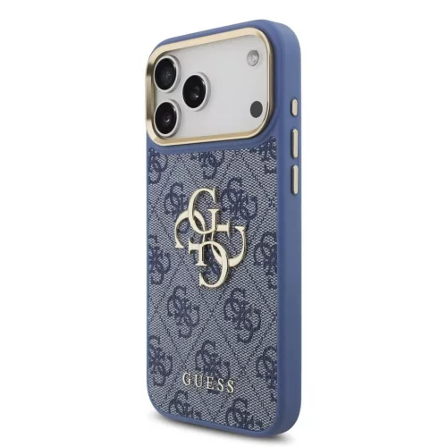 Guess műbőr 4G fémlogós aranykeretes tok iPhone 18 Pro Max készülékhez kék