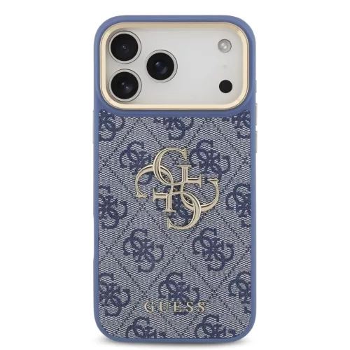 Guess műbőr 4G fémlogós aranykeretes tok iPhone 18 Pro Max készülékhez kék