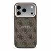 Guess PU bőr 4G aranykeretes domborított MagSafe tok iPhone 18 Pro Max készülékhez barna
