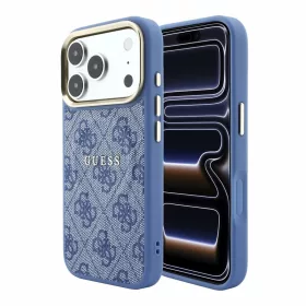   Guess PU-bőr 4G dombornyomott aranykeretes MagSafe tok iPhone 18 Pro készülékhez kék