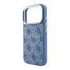 Guess PU-bőr 4G dombornyomott aranykeretes MagSafe tok iPhone 18 Pro készülékhez kék