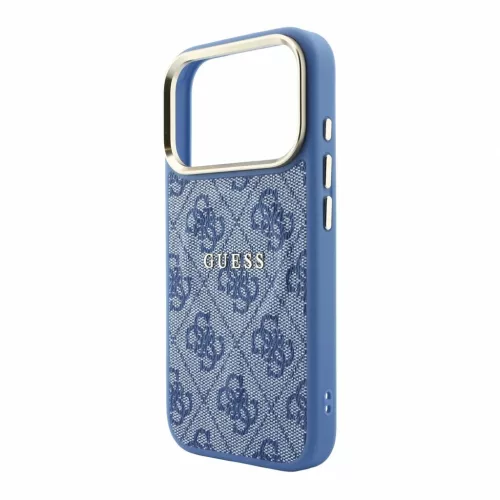 Guess PU-bőr 4G dombornyomott aranykeretes MagSafe tok iPhone 18 Pro készülékhez kék