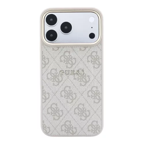 Guess PU bőr 4G aranykeretes dombornyomott MagSafe tok iPhone 18 Pro készülékhez rózsaszín