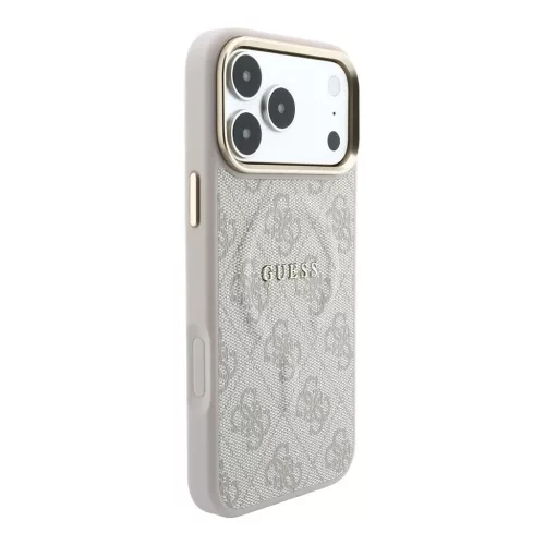 Guess PU bőr 4G aranykeretes dombornyomott MagSafe tok iPhone 18 Pro készülékhez rózsaszín