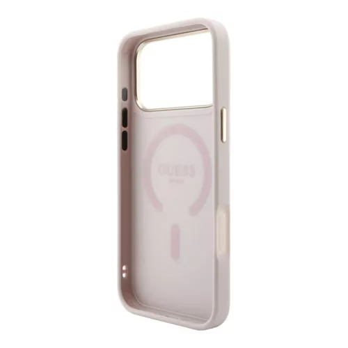 Guess PU bőr 4G aranykeretes dombornyomott MagSafe tok iPhone 18 Pro készülékhez rózsaszín