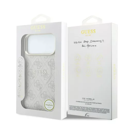 Guess PU bőr 4G aranykeretes dombornyomott MagSafe tok iPhone 18 Pro készülékhez rózsaszín