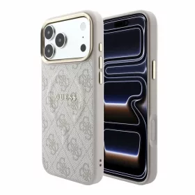   Guess PU bőr 4G dombornyomott arany keretes MagSafe tok iPhone 18 Pro Max készülékhez rózsaszín