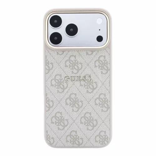 Guess PU bőr 4G dombornyomott arany keretes MagSafe tok iPhone 18 Pro Max készülékhez rózsaszín