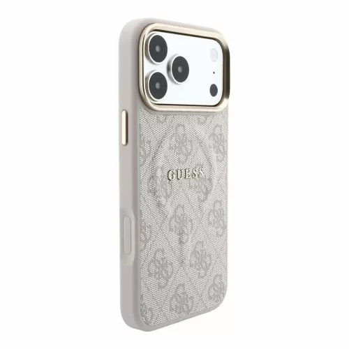 Guess PU bőr 4G dombornyomott arany keretes MagSafe tok iPhone 18 Pro Max készülékhez rózsaszín