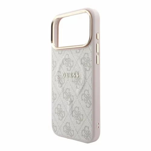 Guess PU bőr 4G dombornyomott arany keretes MagSafe tok iPhone 18 Pro Max készülékhez rózsaszín
