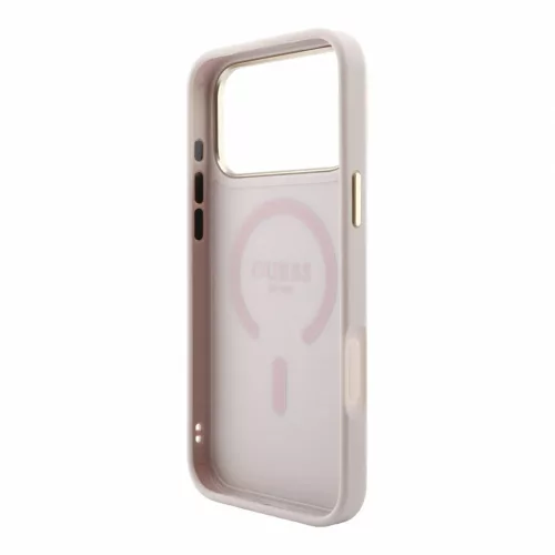 Guess PU bőr 4G dombornyomott arany keretes MagSafe tok iPhone 18 Pro Max készülékhez rózsaszín