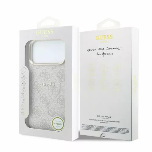Guess PU bőr 4G dombornyomott arany keretes MagSafe tok iPhone 18 Pro Max készülékhez rózsaszín