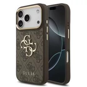   Guess PU-bőr 4G Metal Logo arany keretes tok iPhone 18 Pro készülékhez barna
