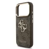 Guess PU-bőr 4G Metal Logo arany keretes tok iPhone 18 Pro készülékhez barna