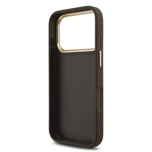 Guess PU-bőr 4G Metal Logo arany keretes tok iPhone 18 Pro készülékhez barna