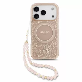   Guess IML Flowers Allover Strap MagSafe tok iPhone 18 Pro készülékhez rózsaszín