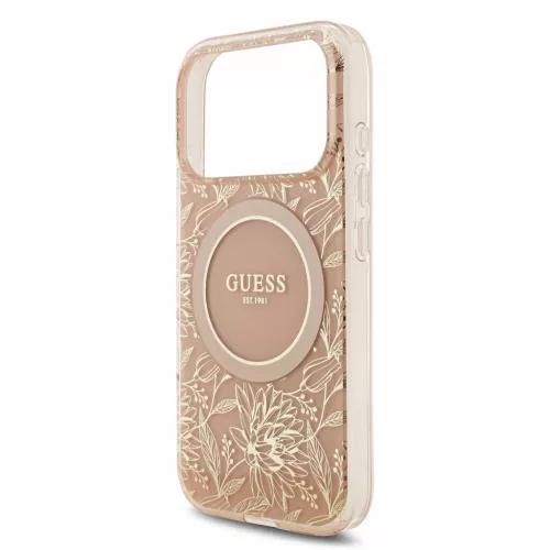 Guess IML Flowers Allover Strap MagSafe tok iPhone 18 Pro készülékhez rózsaszín