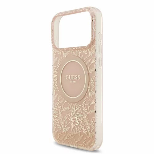 Guess IML Flowers Allover Strap MagSafe tok iPhone 18 Pro Max készülékhez rózsaszín
