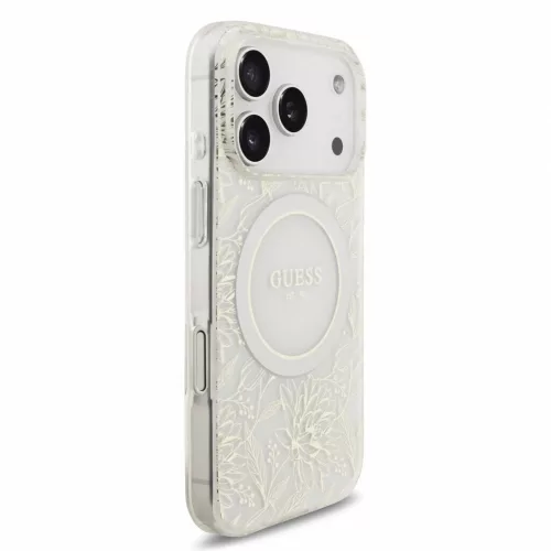 Guess IML Flowers Allover Strap MagSafe tok iPhone 18 Pro készülékhez fehér