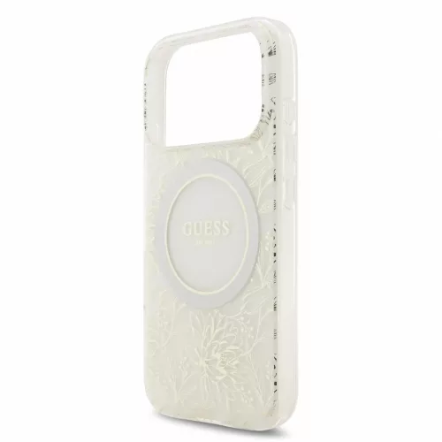 Guess IML Flowers Allover Strap MagSafe tok iPhone 18 Pro készülékhez fehér