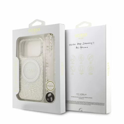 Guess IML Flowers Allover Strap MagSafe tok iPhone 18 Pro készülékhez fehér