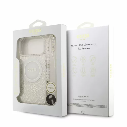 Guess IML Flowers Allover Strap MagSafe tok iPhone 18 Pro Max készülékhez, fehér