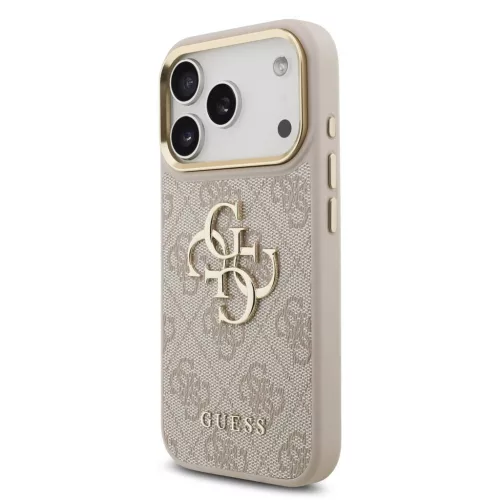 Guess PU bőr 4G fém logóval arany keretes tok iPhone 18 Pro készülékhez rózsaszín