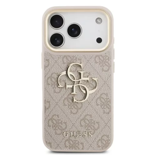Guess PU bőr 4G fém logóval arany keretes tok iPhone 18 Pro készülékhez rózsaszín