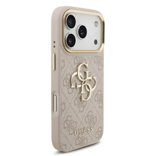 Guess PU bőr 4G fém logóval arany keretes tok iPhone 18 Pro készülékhez rózsaszín
