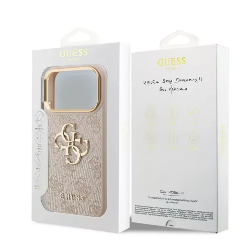 Guess PU bőr 4G fém logóval arany keretes tok iPhone 18 Pro készülékhez rózsaszín