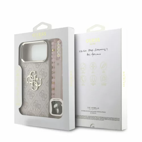 Guess PU 4G Metal Logo Strap tok iPhone 18 Pro Max készülékhez rózsaszín