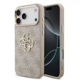   Guess PU bőr 4G Metal Logo Gold Frame tok iPhone 18 Pro Max készülékhez rózsaszín