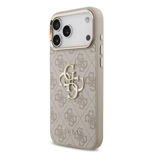 Guess PU bőr 4G Metal Logo Gold Frame tok iPhone 18 Pro Max készülékhez rózsaszín