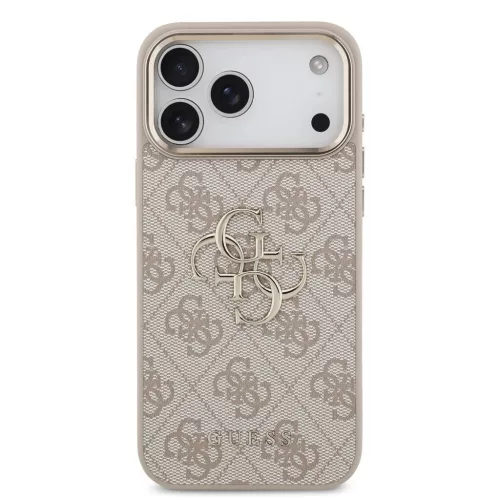 Guess PU bőr 4G Metal Logo Gold Frame tok iPhone 18 Pro Max készülékhez rózsaszín
