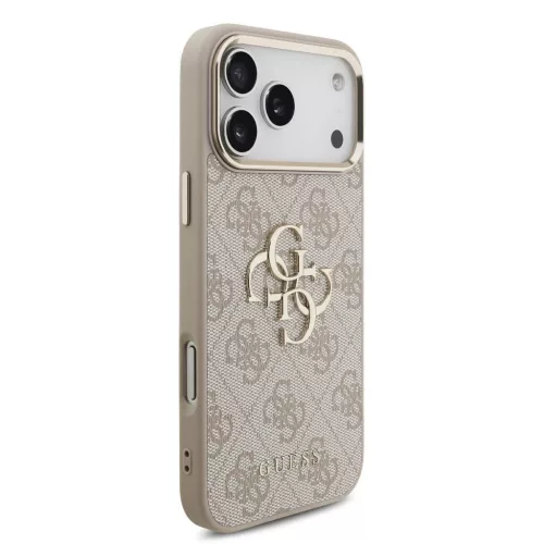 Guess PU bőr 4G Metal Logo Gold Frame tok iPhone 18 Pro Max készülékhez rózsaszín