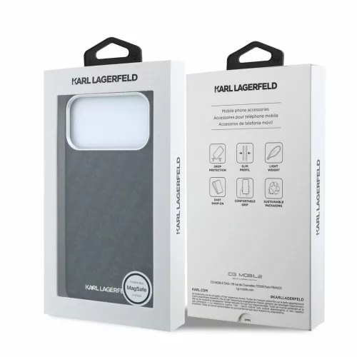 Karl Lagerfeld PU Grained Allover Semi Wrap Magsafe tok iPhone 18 Pro Max készülékhez fekete