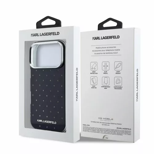 Karl Lagerfeld IML Rhinestones Allover tok iPhone 18 Pro Max készülékhez fekete