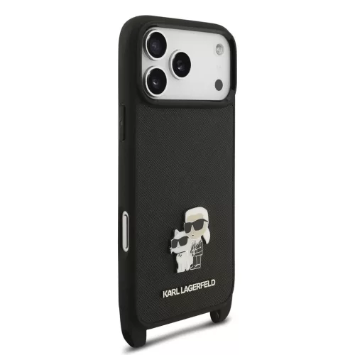 Karl Lagerfeld Saffiano Crossbody Strap Metal Karl and Choupette tok iPhone 18 Pro készülékhez fekete