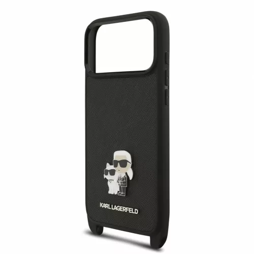 Karl Lagerfeld Saffiano Crossbody Strap Metal Karl and Choupette tok iPhone 18 Pro készülékhez fekete