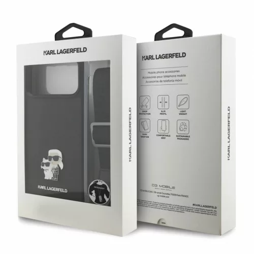 Karl Lagerfeld Saffiano Crossbody Strap Metal Karl and Choupette tok iPhone 18 Pro készülékhez fekete