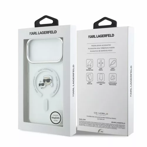 Karl Lagerfeld IML K&CH Heads fémkeretes MagSafe tok iPhone 18 Pro Max készülékhez fehér