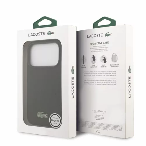 Lacoste PVC Iconic Petit Pique fém logós MagSafe tok iPhone 18 Pro készülékhez, fekete