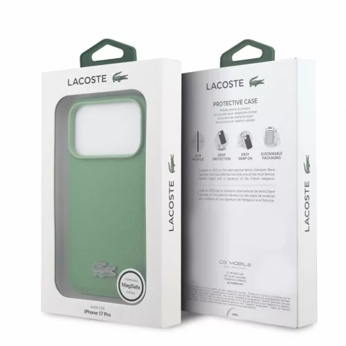 Lacoste Iconic Petit Pique PVC fém logós MagSafe tok iPhone 18 Pro készülékhez, zöld