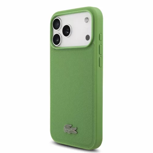 Lacoste PVC Iconic Petit Pique Metal Logo MagSafe tok iPhone 18 Pro Max készülékhez tárkonyzöld