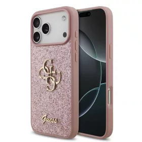   Guess PU Fixed Glitter 4G fém logós tok iPhone 18 Pro Max készülékhez rózsaszín