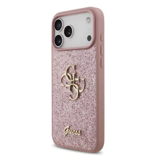 Guess PU Fixed Glitter 4G fém logós tok iPhone 18 Pro Max készülékhez rózsaszín